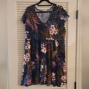 Loralette- (Plus-Size) Tropical Floral Print Short-Sleeve Ruffle Dress